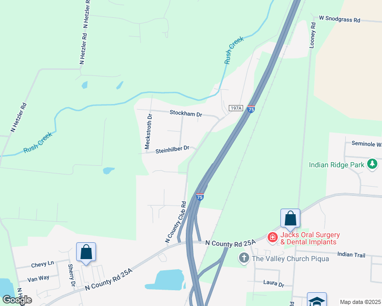 map of restaurants, bars, coffee shops, grocery stores, and more near 1500 Steinhilber Drive in Piqua