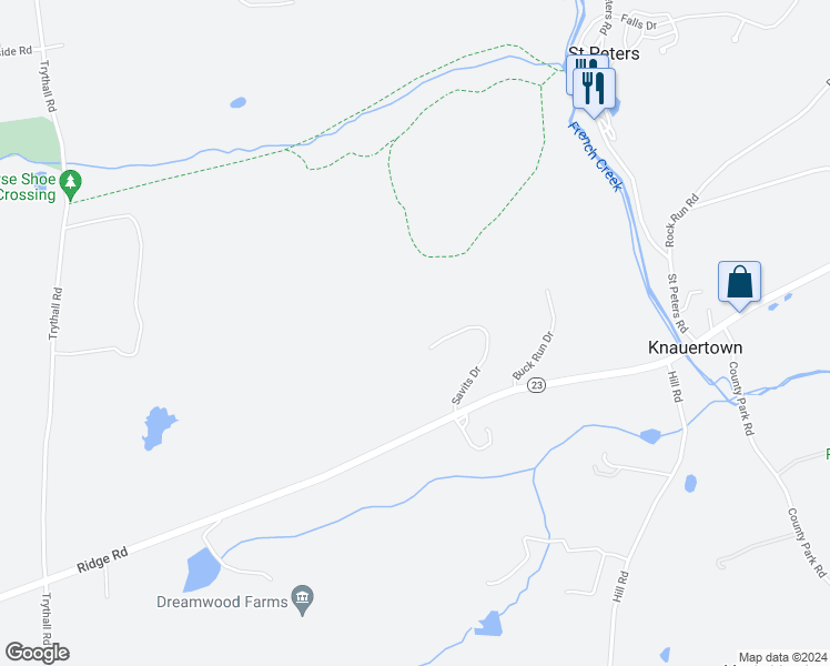 map of restaurants, bars, coffee shops, grocery stores, and more near 50 Savits Drive in Elverson