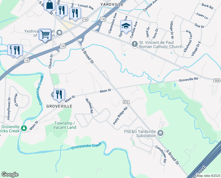 map of restaurants, bars, coffee shops, grocery stores, and more near 541 Main Street in Hamilton Township