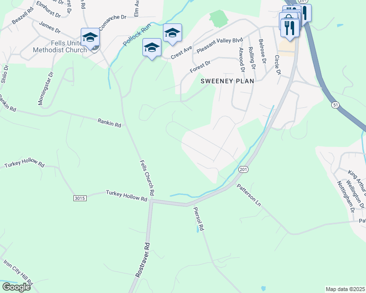 map of restaurants, bars, coffee shops, grocery stores, and more near 320 Stump Drive in Belle Vernon