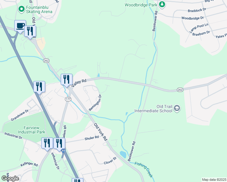 map of restaurants, bars, coffee shops, grocery stores, and more near 402 Valley Road in Etters