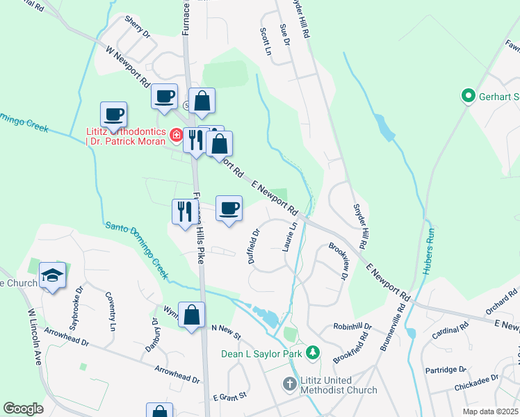 map of restaurants, bars, coffee shops, grocery stores, and more near 5 Lehigh Court in Lititz