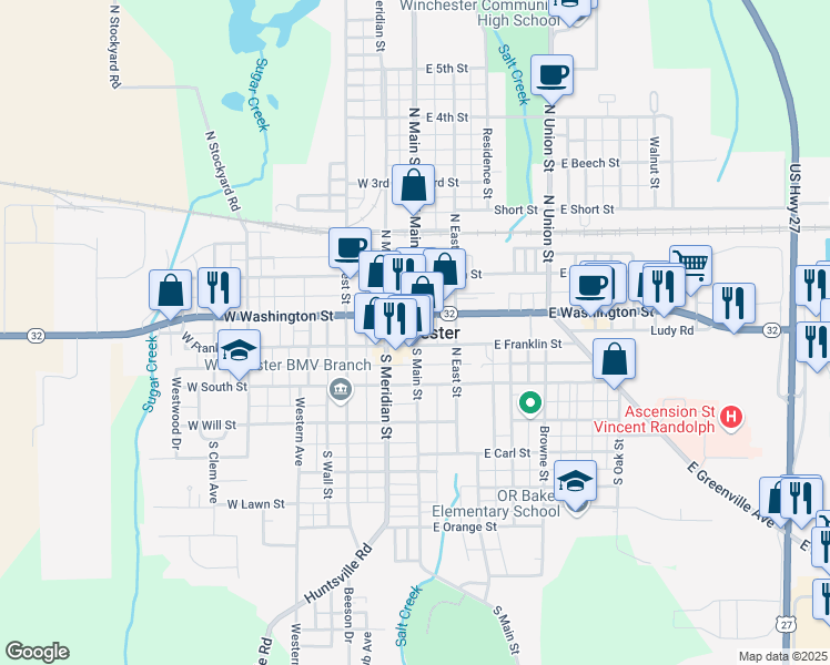 map of restaurants, bars, coffee shops, grocery stores, and more near in Winchester