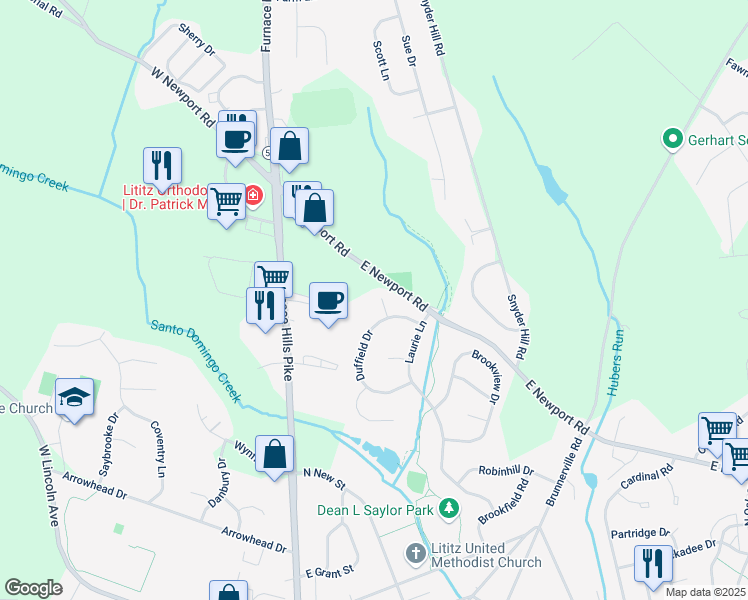 map of restaurants, bars, coffee shops, grocery stores, and more near 5 Lehigh Court in Lititz