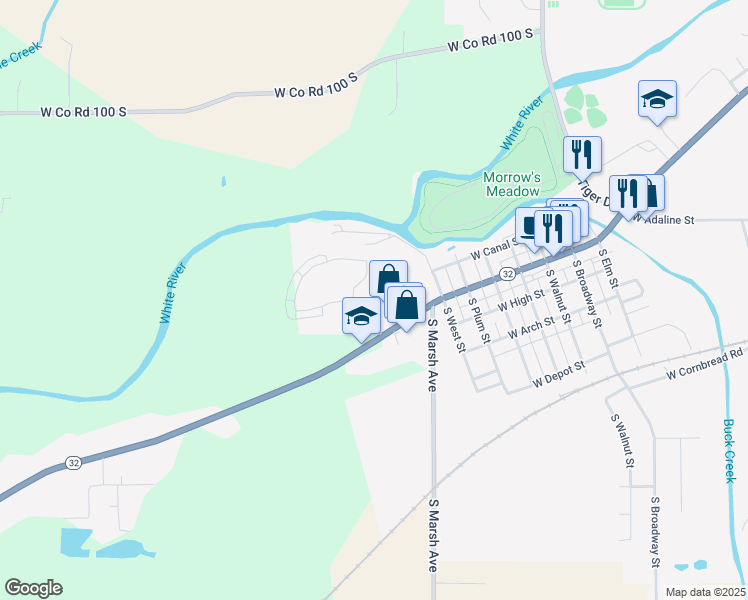map of restaurants, bars, coffee shops, grocery stores, and more near 9860 West Smith Street in Yorktown