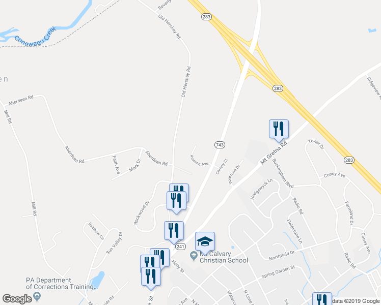 map of restaurants, bars, coffee shops, grocery stores, and more near 243 Ammon Avenue in Elizabethtown