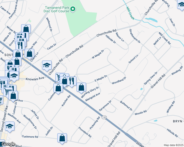 map of restaurants, bars, coffee shops, grocery stores, and more near 887 Central Avenue in Bucks County