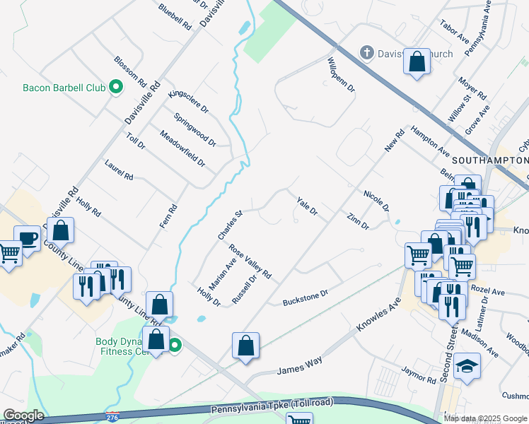 map of restaurants, bars, coffee shops, grocery stores, and more near 436 Dogwood Drive in Southampton