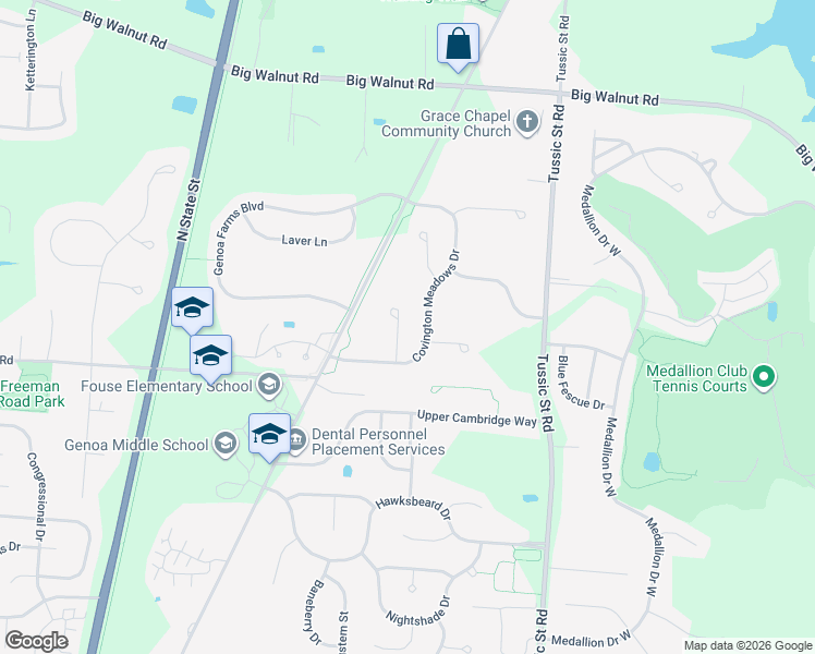 map of restaurants, bars, coffee shops, grocery stores, and more near 5608 Covington Meadows Drive in Westerville