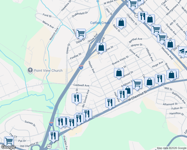 map of restaurants, bars, coffee shops, grocery stores, and more near 1072 Ewing Street in Washington