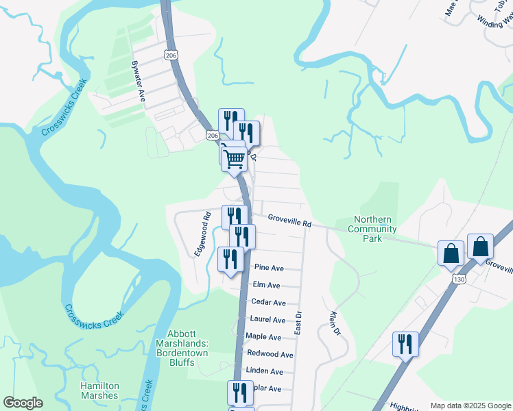 map of restaurants, bars, coffee shops, grocery stores, and more near 775 Mission Road in Trenton