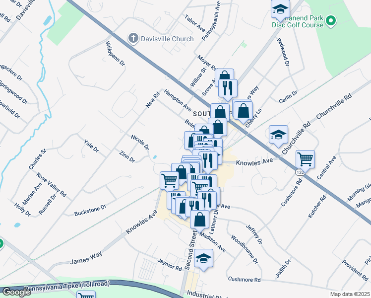map of restaurants, bars, coffee shops, grocery stores, and more near 39 Belmont Station in Bucks County