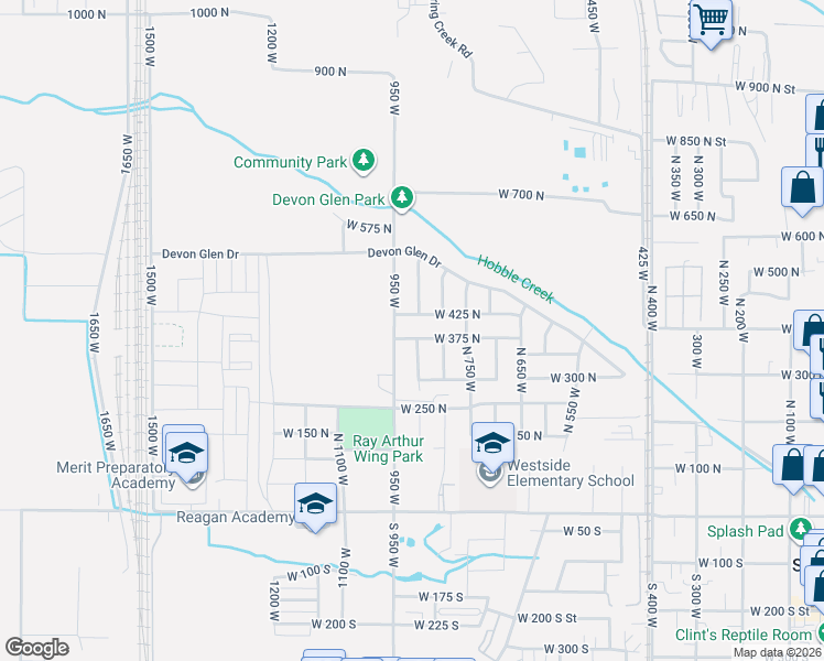 map of restaurants, bars, coffee shops, grocery stores, and more near 862 West 375 North in Springville