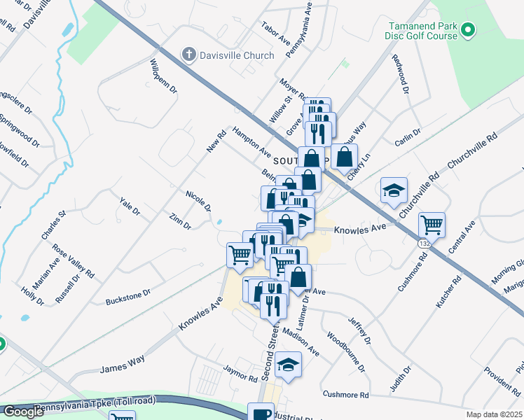 map of restaurants, bars, coffee shops, grocery stores, and more near 39 Belmont Station in Bucks County
