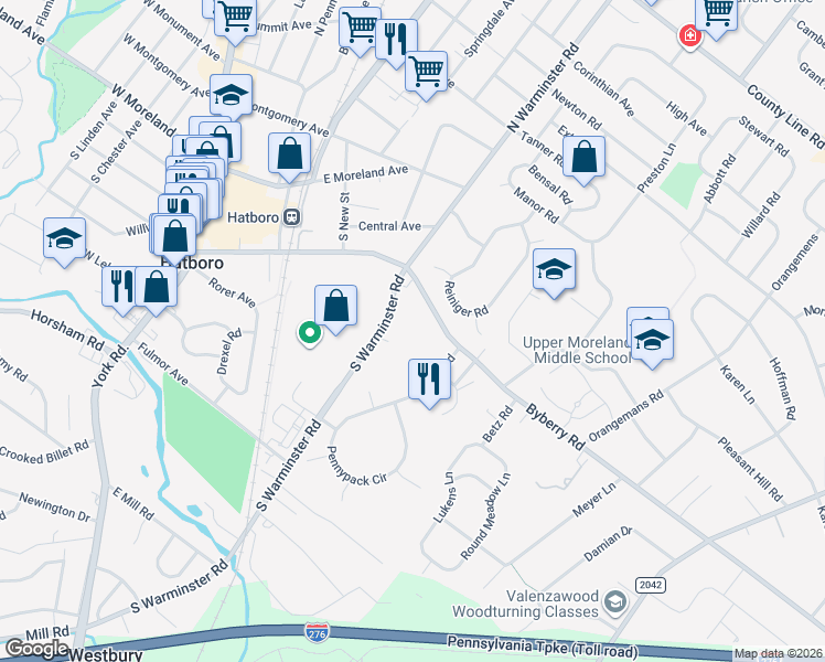 map of restaurants, bars, coffee shops, grocery stores, and more near 200 Fitch Road in Hatboro