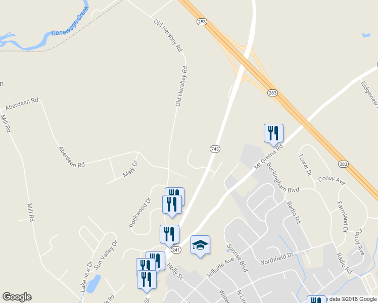 map of restaurants, bars, coffee shops, grocery stores, and more near 255 Ammon Avenue in Elizabethtown