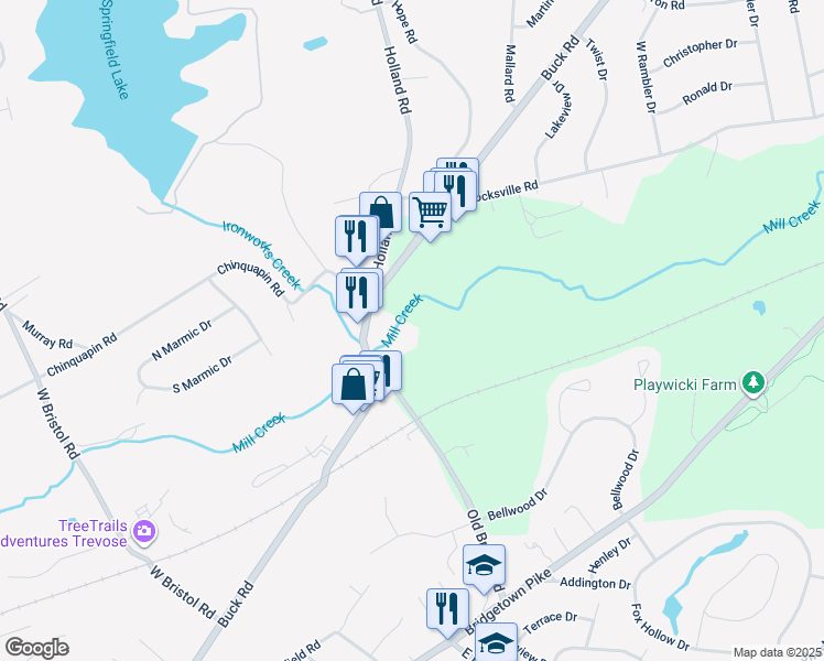 map of restaurants, bars, coffee shops, grocery stores, and more near 2321 Old Bristol Road in Bucks County