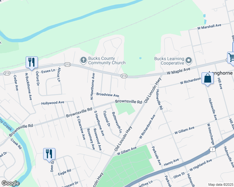 map of restaurants, bars, coffee shops, grocery stores, and more near 963 Broadview Avenue in Langhorne