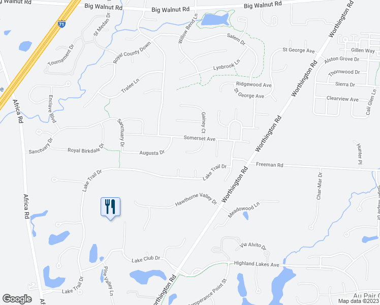 map of restaurants, bars, coffee shops, grocery stores, and more near 5312 Annandale Court in Westerville