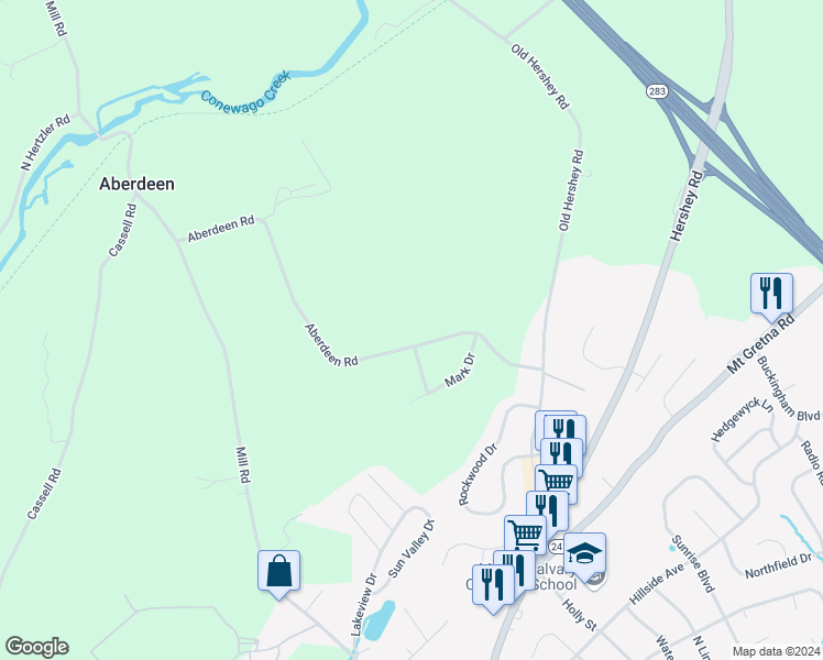 map of restaurants, bars, coffee shops, grocery stores, and more near 517 Aberdeen Road in Elizabethtown