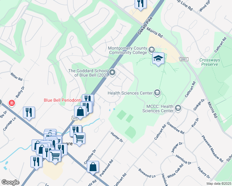 map of restaurants, bars, coffee shops, grocery stores, and more near 407 Azalea Drive in Blue Bell