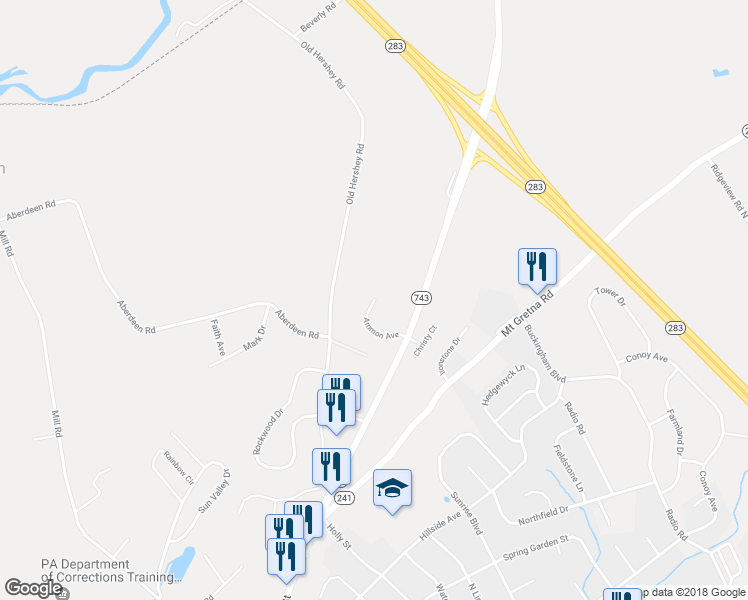 map of restaurants, bars, coffee shops, grocery stores, and more near 265 Ammon Avenue in Elizabethtown