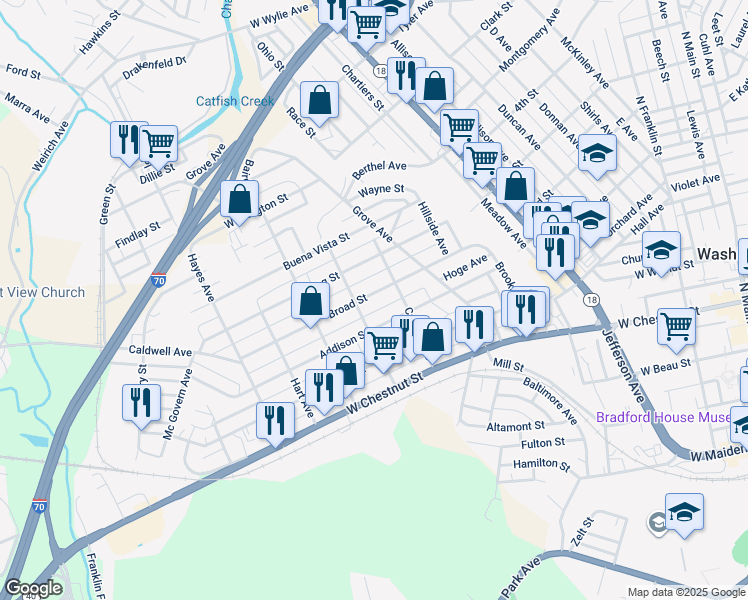 map of restaurants, bars, coffee shops, grocery stores, and more near 660 Broad Street in Washington