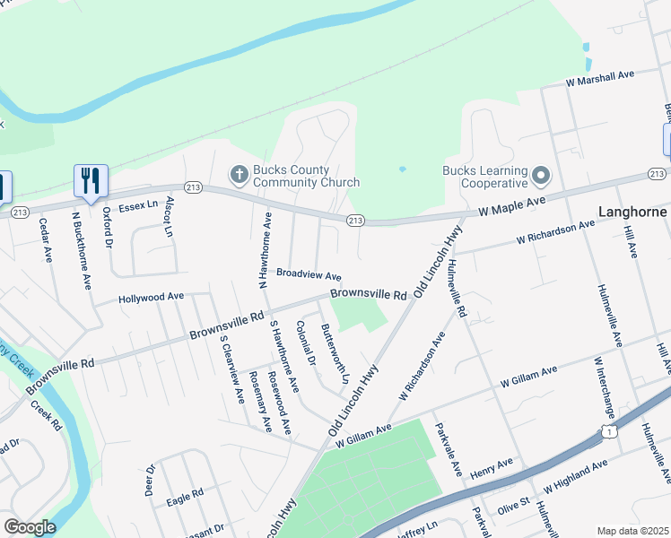 map of restaurants, bars, coffee shops, grocery stores, and more near 963 Broadview Avenue in Langhorne