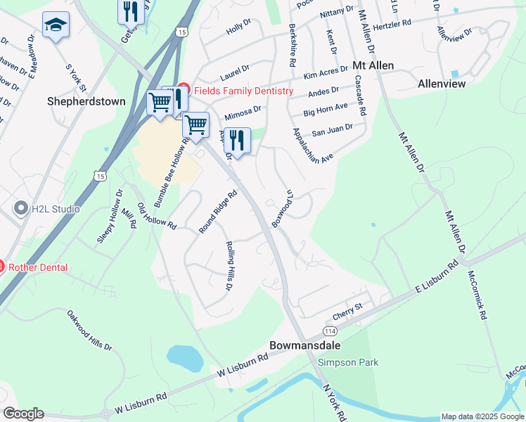 map of restaurants, bars, coffee shops, grocery stores, and more near 87 Broadwell Lane in Mechanicsburg