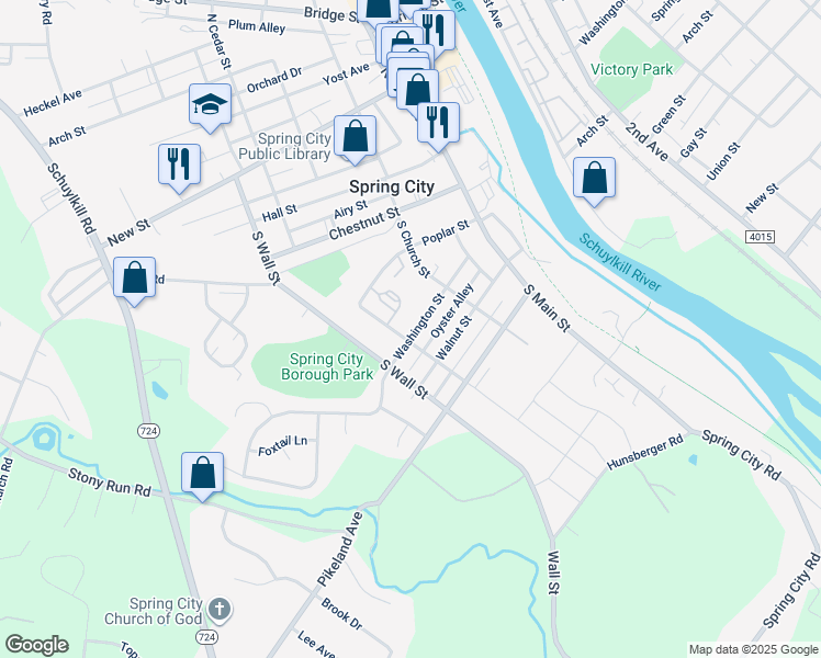 map of restaurants, bars, coffee shops, grocery stores, and more near 331 Washington Street in Spring City