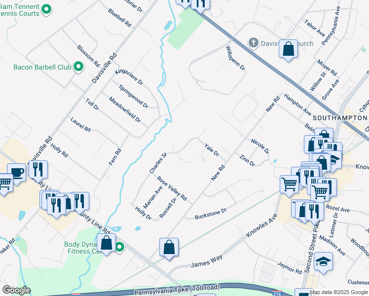 map of restaurants, bars, coffee shops, grocery stores, and more near 273 Charles Street in Southampton