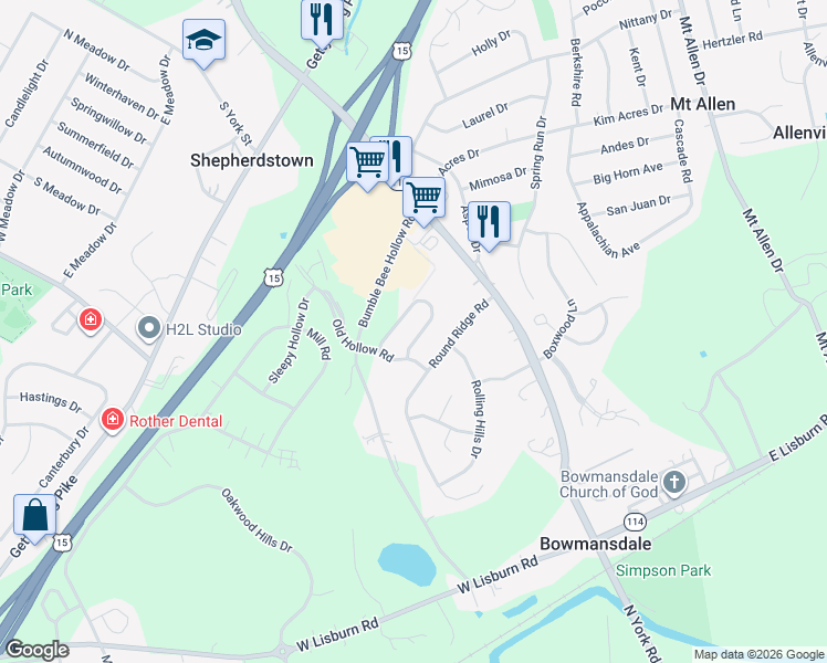 map of restaurants, bars, coffee shops, grocery stores, and more near 54 Keefer Way in Mechanicsburg