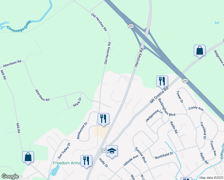 map of restaurants, bars, coffee shops, grocery stores, and more near 261 Ammon Avenue in Elizabethtown