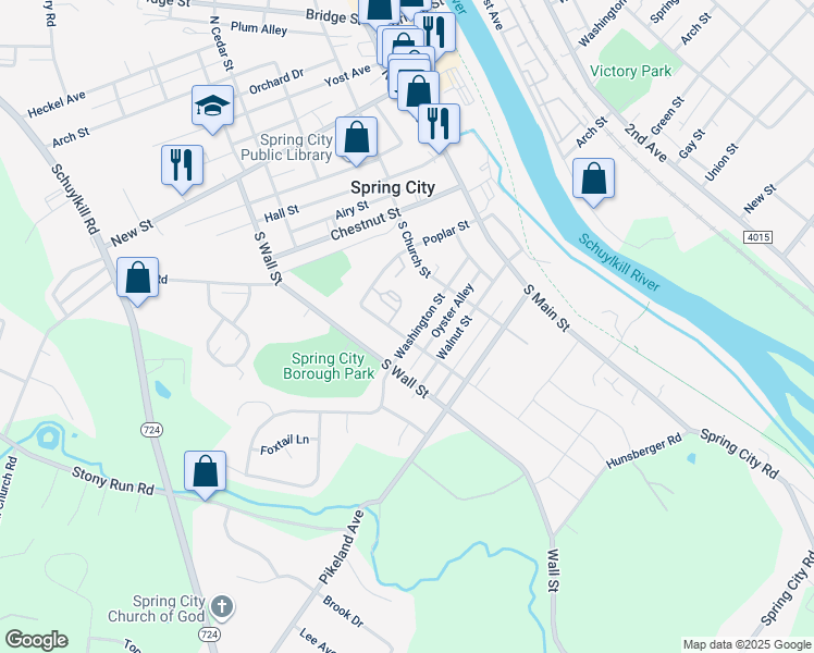 map of restaurants, bars, coffee shops, grocery stores, and more near 331 Washington Street in Spring City