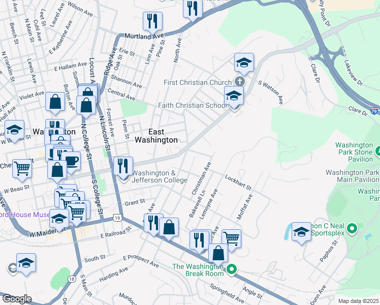 map of restaurants, bars, coffee shops, grocery stores, and more near 381 East Beau Street in Washington
