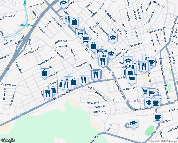 map of restaurants, bars, coffee shops, grocery stores, and more near 147 Brookside Avenue in Washington