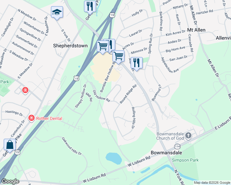 map of restaurants, bars, coffee shops, grocery stores, and more near 26 Keefer Way in Mechanicsburg