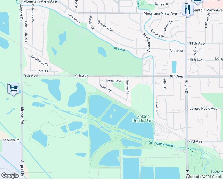 map of restaurants, bars, coffee shops, grocery stores, and more near 725 Dudley Lane in Longmont