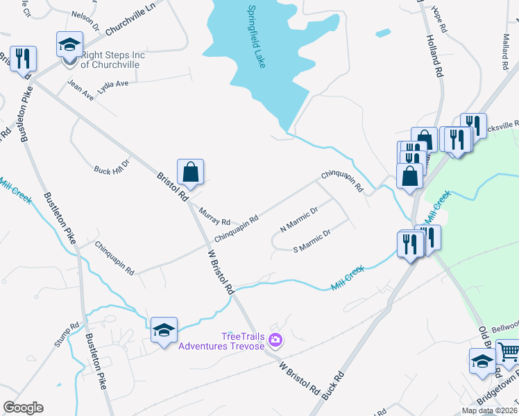 map of restaurants, bars, coffee shops, grocery stores, and more near 1486 Chinquapin Road in Churchville