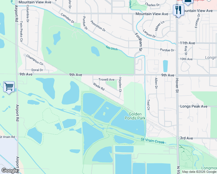 map of restaurants, bars, coffee shops, grocery stores, and more near 725 Dudley Lane in Longmont