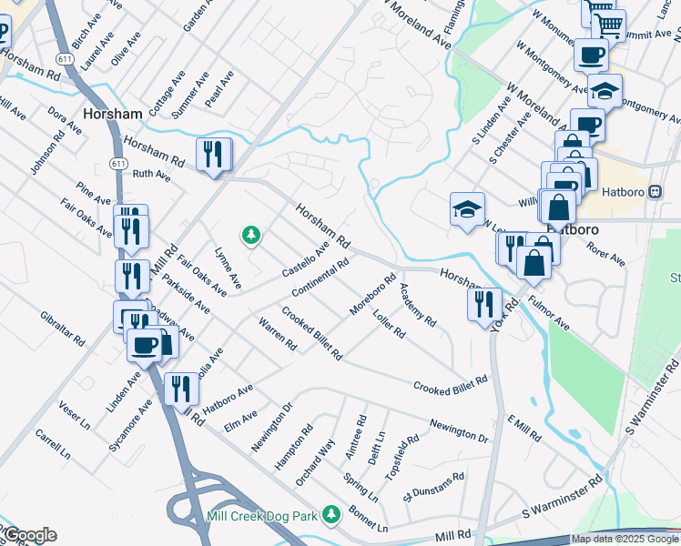 map of restaurants, bars, coffee shops, grocery stores, and more near 419 Continental Road in Hatboro