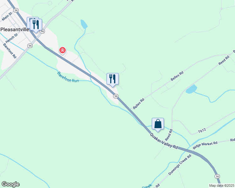 map of restaurants, bars, coffee shops, grocery stores, and more near 3710 Quaker Valley Road in Pleasantville