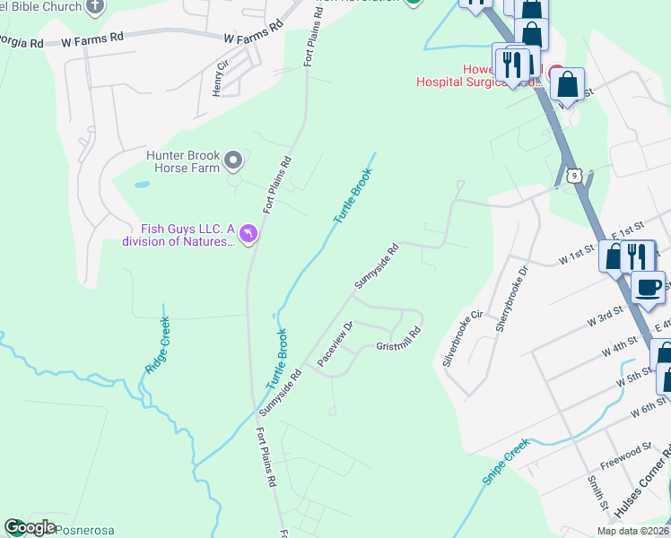 map of restaurants, bars, coffee shops, grocery stores, and more near 53 Sunnyside Road in Howell