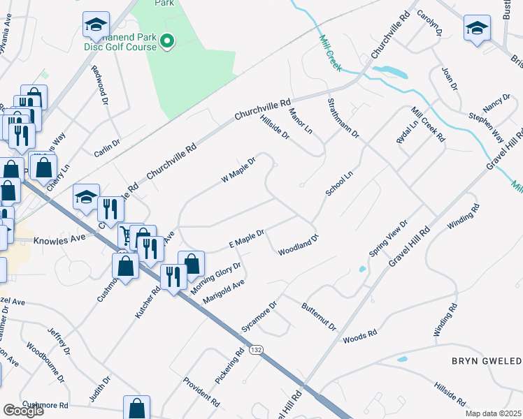 map of restaurants, bars, coffee shops, grocery stores, and more near 887 Central Avenue in Bucks County