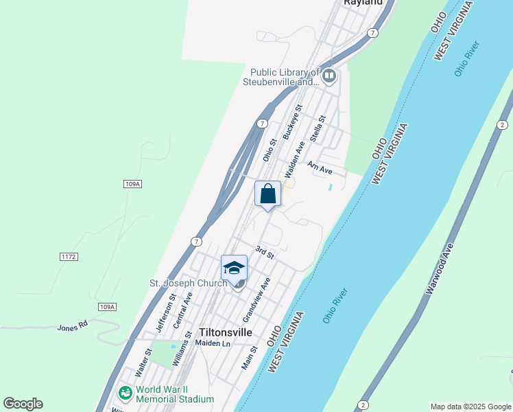 map of restaurants, bars, coffee shops, grocery stores, and more near in Tiltonsville