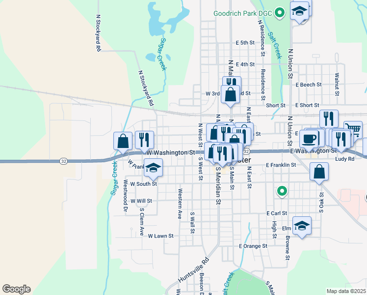 map of restaurants, bars, coffee shops, grocery stores, and more near 418 West Washington Street in Winchester
