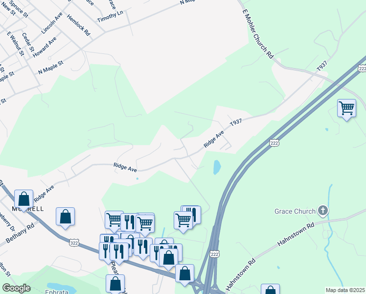 map of restaurants, bars, coffee shops, grocery stores, and more near 1 Hess Circle in Ephrata
