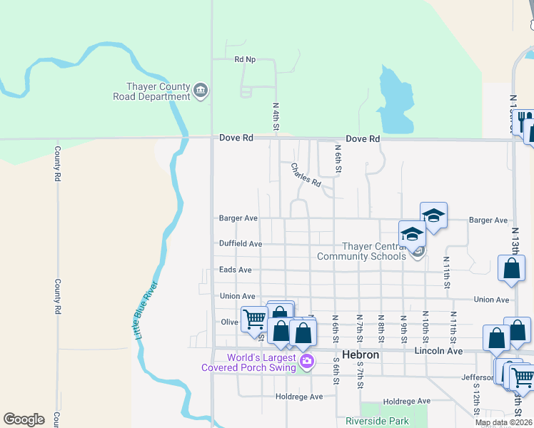 map of restaurants, bars, coffee shops, grocery stores, and more near 320 Barger Avenue in Hebron