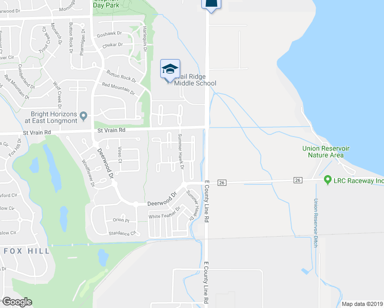 map of restaurants, bars, coffee shops, grocery stores, and more near 804 Summer Hawk Drive in Longmont