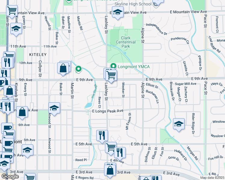 map of restaurants, bars, coffee shops, grocery stores, and more near 820 Lashley Street in Longmont